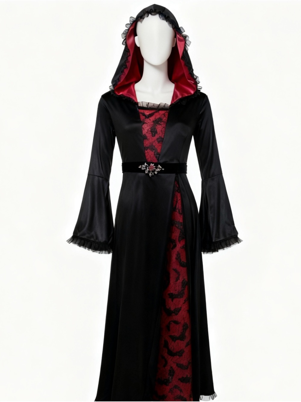 Spirit Halloween Black Dress with Red Lining and Brocade Front